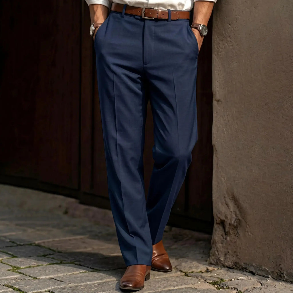 Spring and Summer Men's Solid Color Slim-Fitting Breathable Pants - Fashionable Business Casual Straight-Tee Commuting Pants