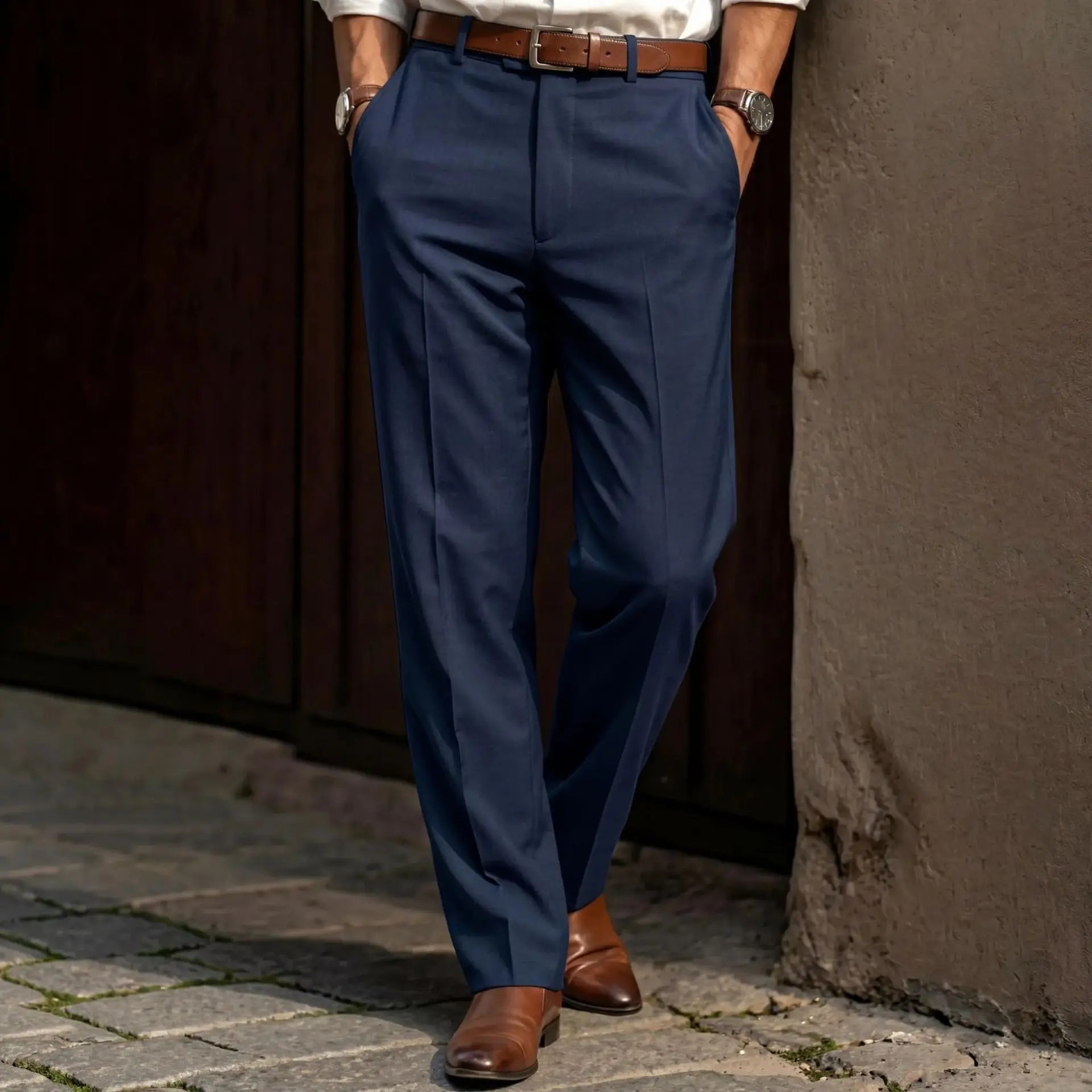 Spring and Summer Men's Solid Color Slim-Fitting Breathable Pants - Fashionable Business Casual Straight-Tee Commuting Pants
