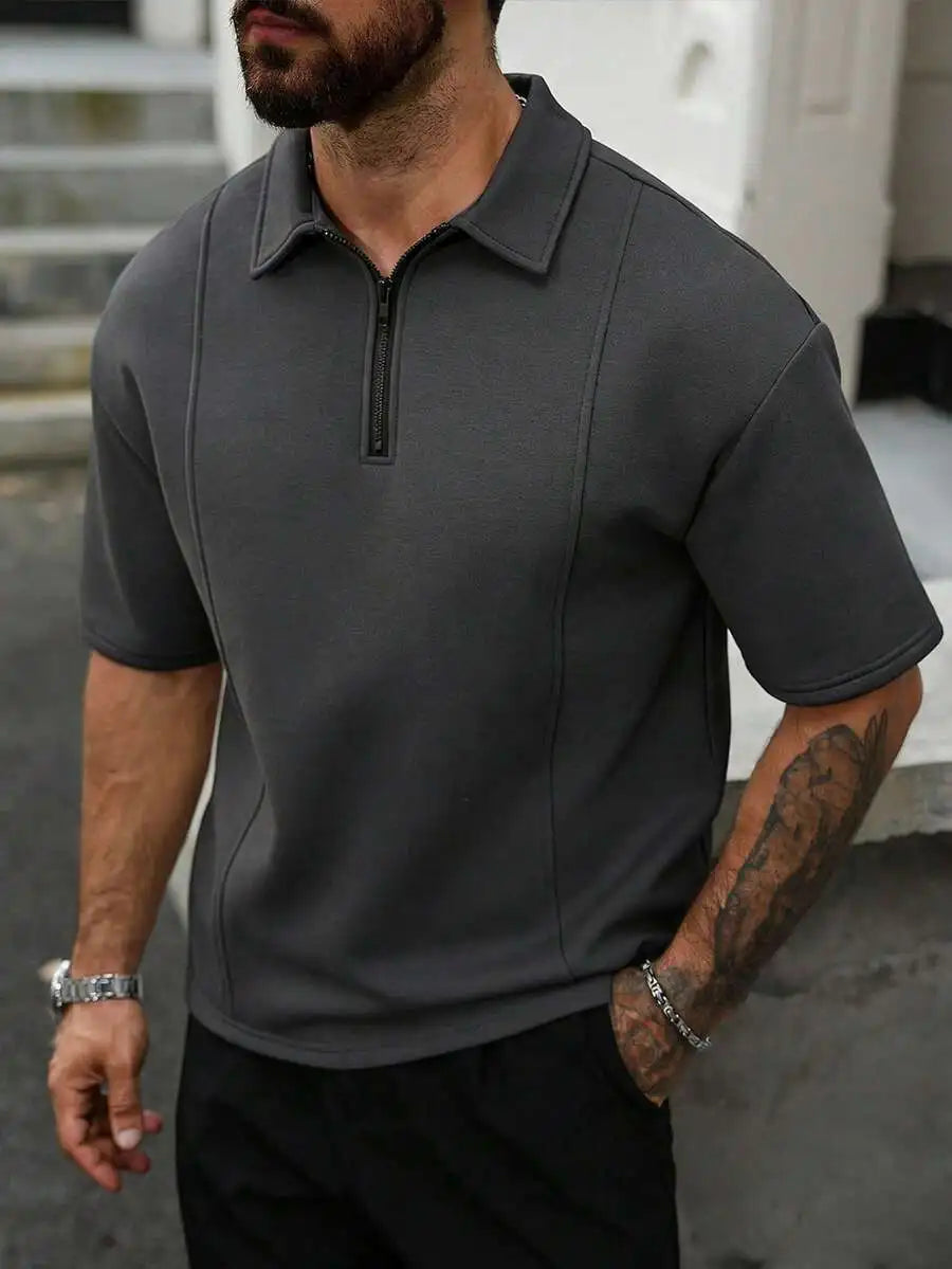 Men's Textured Short Sleeve Casual Polo Shirt in Off-White