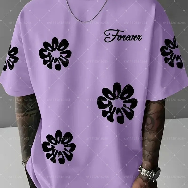 The 2025 Summer New Men's T-shirt Features Outdoor Street Fashion Casual Comfort Breathability and 3D Flower Family Kids Tees 26