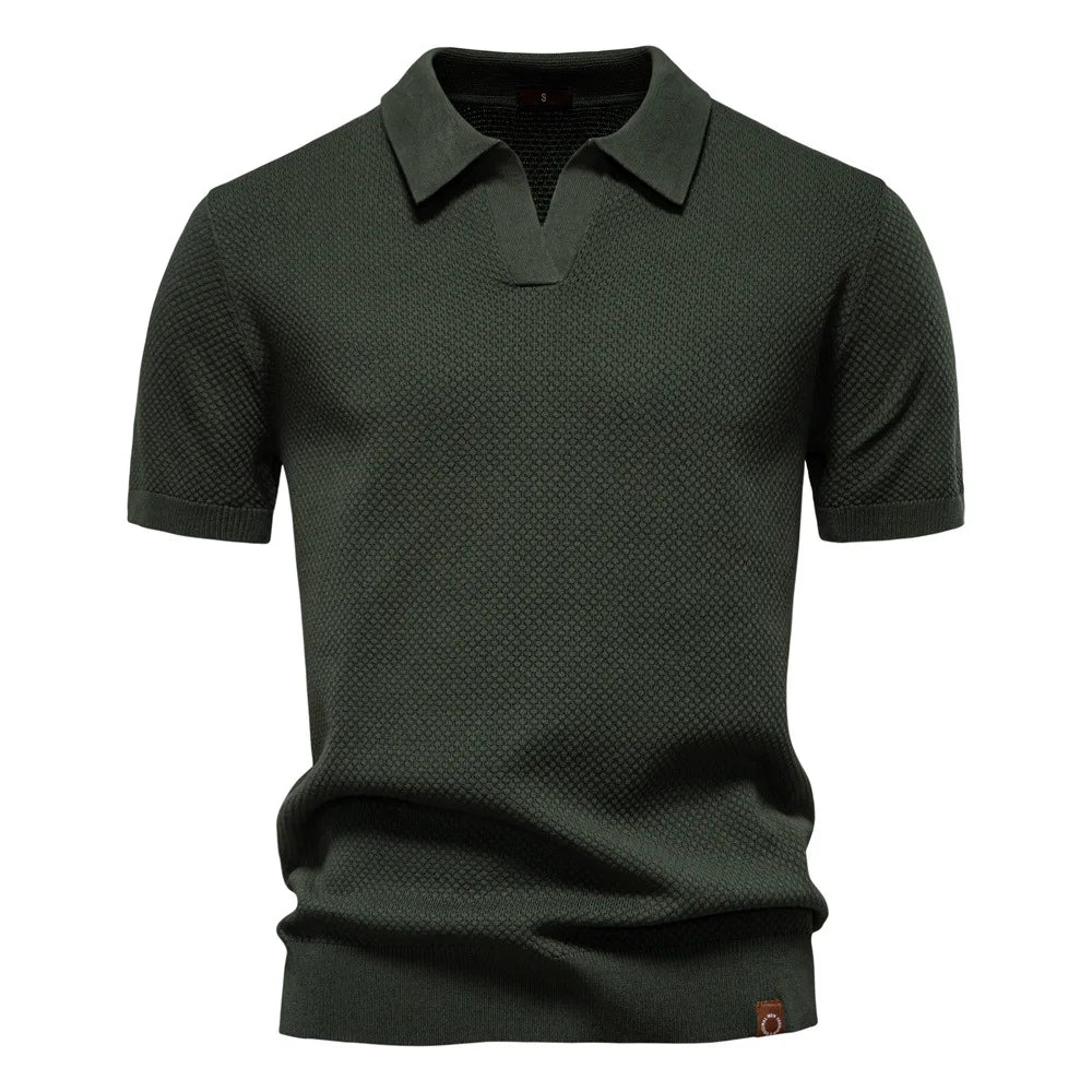 Summer new high-quality pineapple-patterned knitted POLO shirt for men, casual short-sleeved all-match simple top.