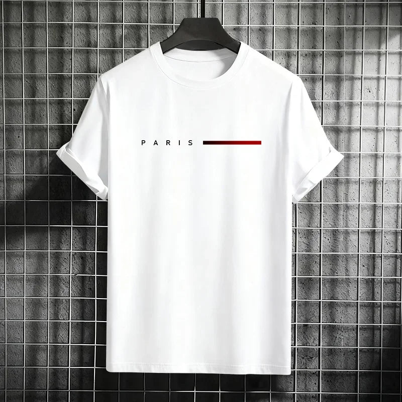 New fashionable t-shirt for men loose Paris style with creative print of letters casual round neck and short sleeves for summer