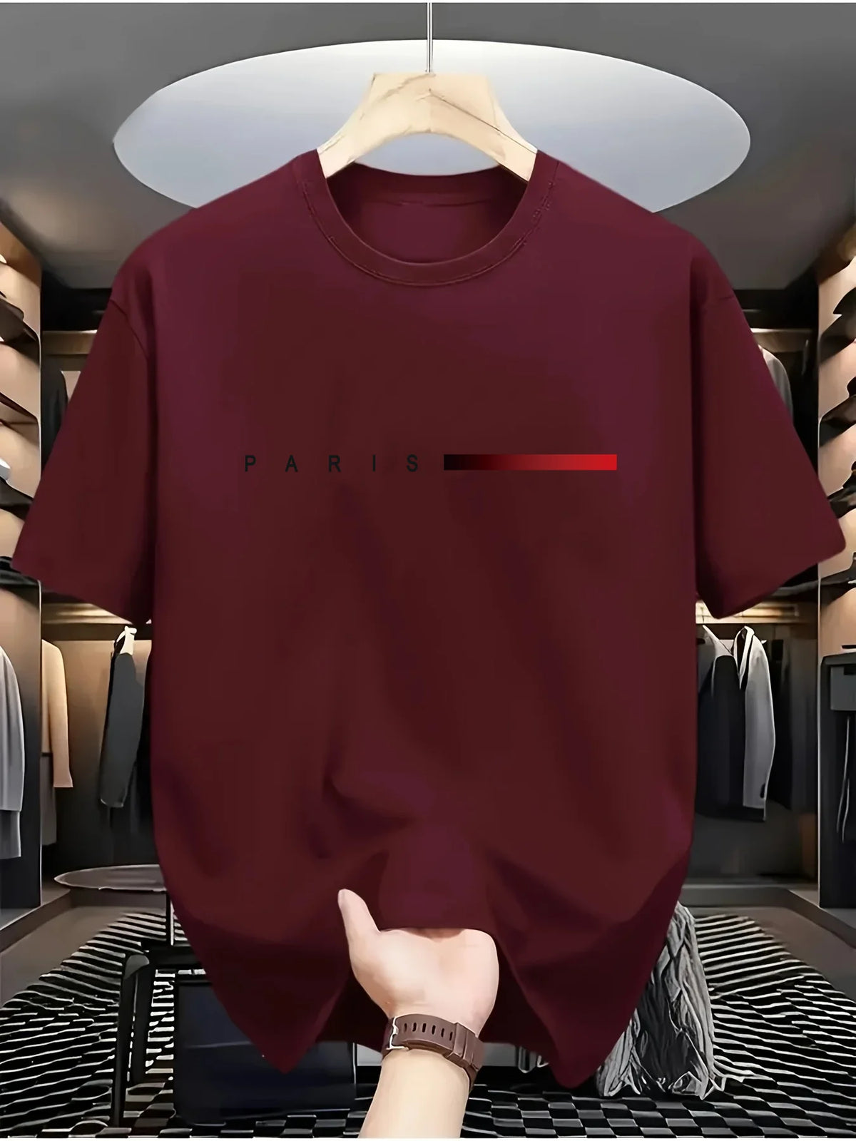 New fashionable t-shirt for men loose Paris style with creative print of letters casual round neck and short sleeves for summer