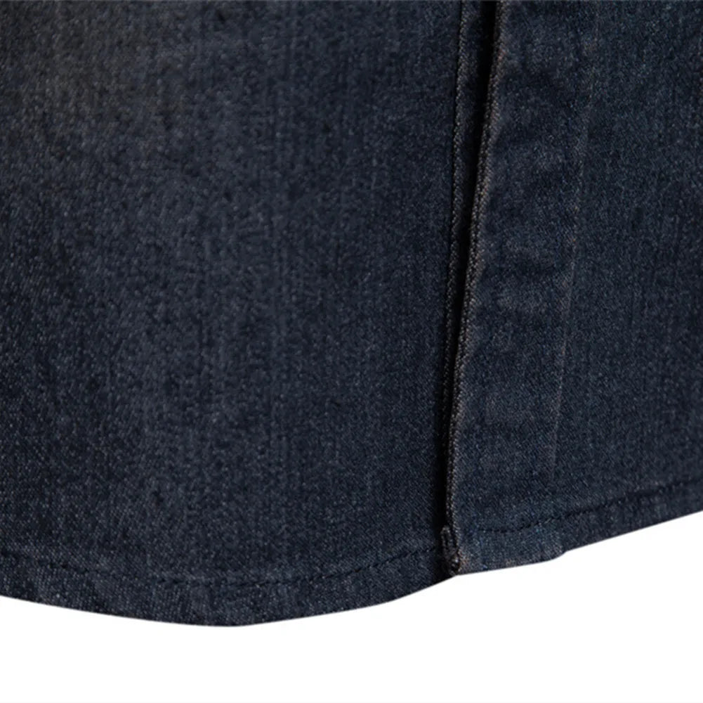 Elastic Cotton Denim Shirt High Quality Men Long Sleeve Solid Color Pocket Shirts for Men Casual Slim Fit Mens Designer Clothing