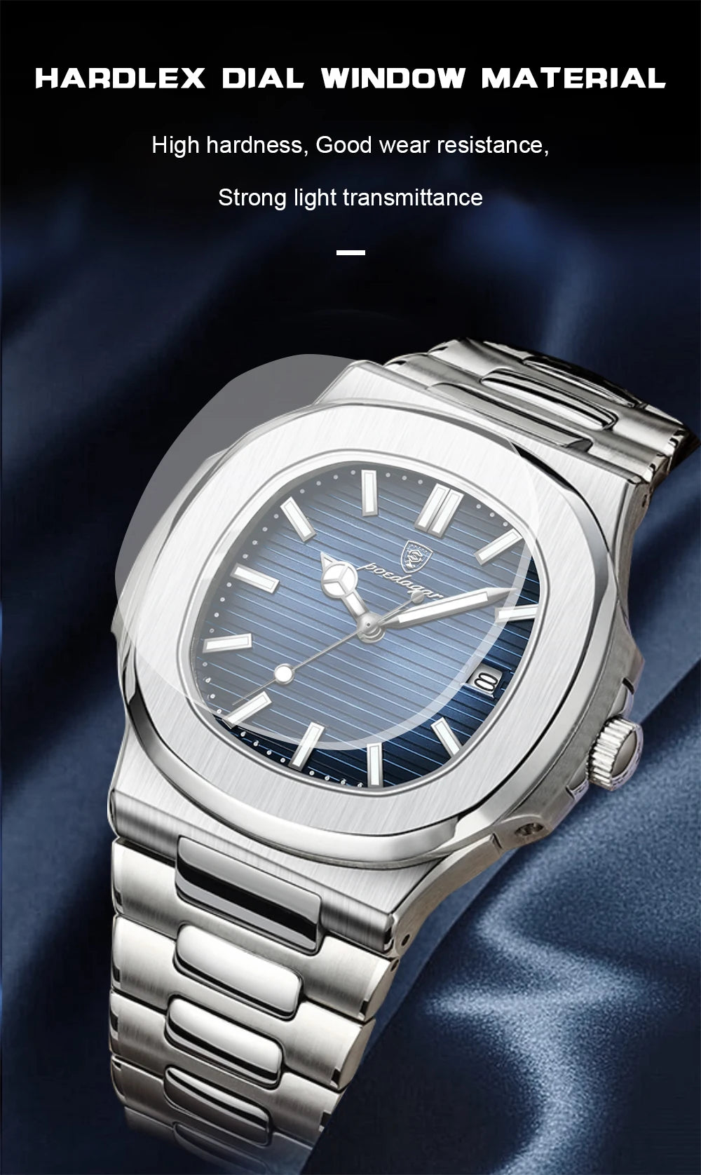 POEDAGAR Luxury Square Men Wristwatch Waterproof Luminous Date Stainless Steel Sports Male Clock Business Quartz Watches For Men