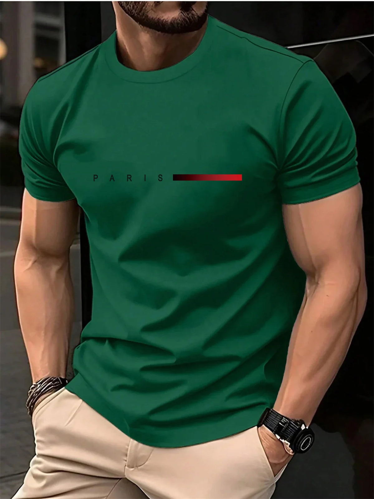 New fashionable t-shirt for men loose Paris style with creative print of letters casual round neck and short sleeves for summer