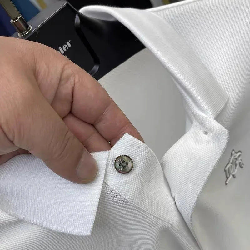 100%pure cotton high-end Tshirt summer new men's shortsleeved casual comfortable breathable polo shirt exquisite brand badge top
