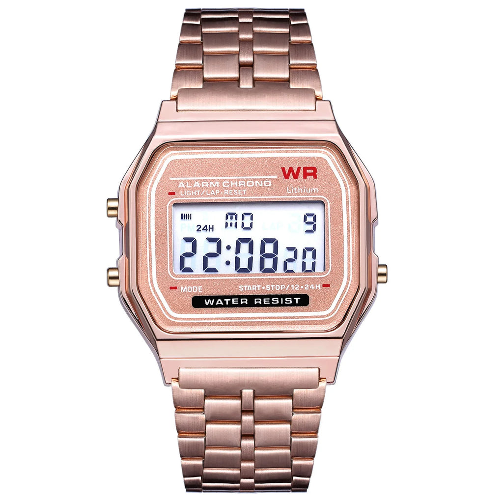 Luxury LED Digital Watches for Men Stainless Steel Gold Sliver Electronic Watch Fashion Business Mens Watch Relogios Masculino