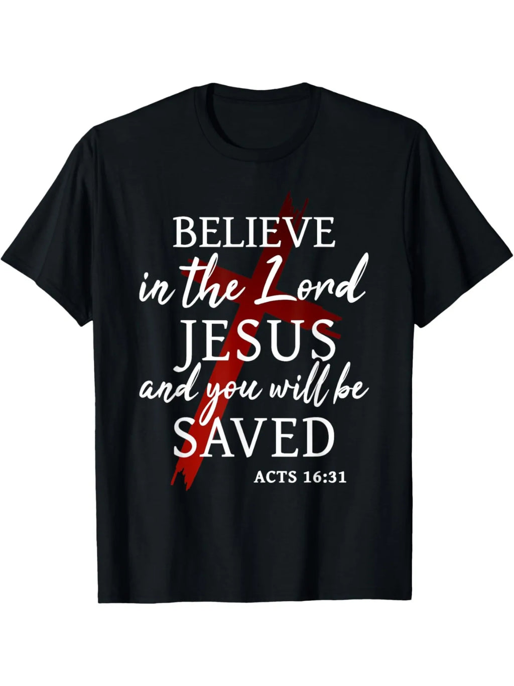 Men's Faith Inspired Cotton T-Shirt - "Believe in the Lord Jesus" print, casual crew neck, all season comfort, machine washable