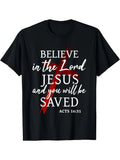 Men's Faith Inspired Cotton T-Shirt - "Believe in the Lord Jesus" print, casual crew neck, all season comfort, machine washable