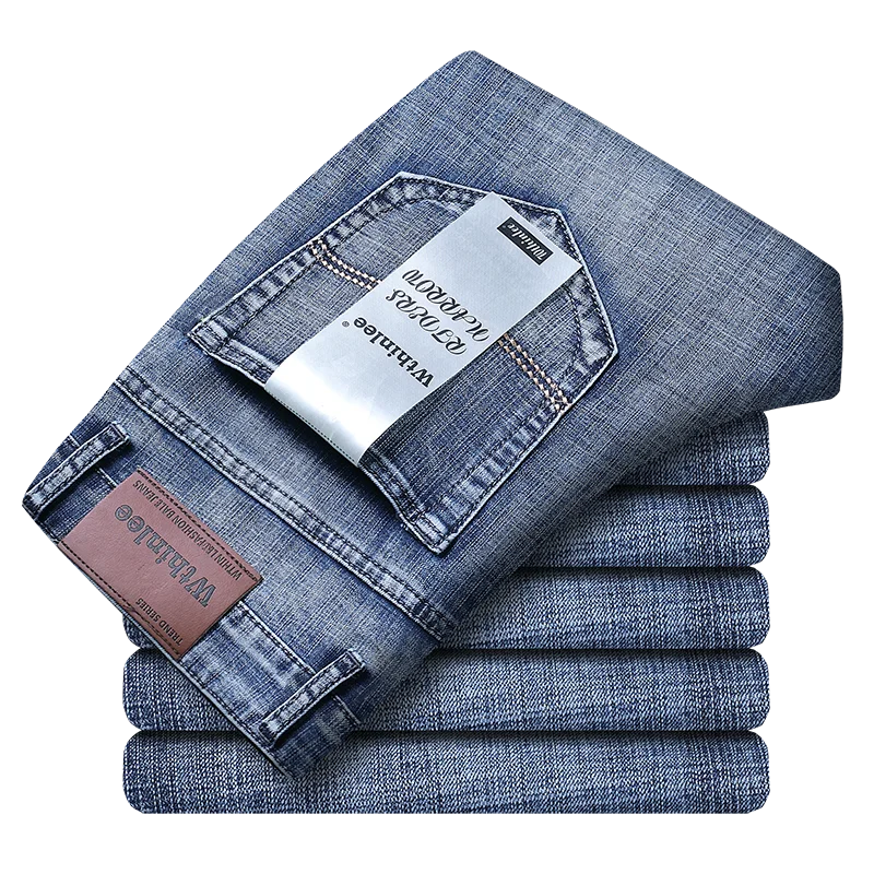 WTHINLEE Business Men's Jeans Casual Straight Stretch Fashion Classic Blue Work Denim Trousers Male Brand Clothing Size 28-40