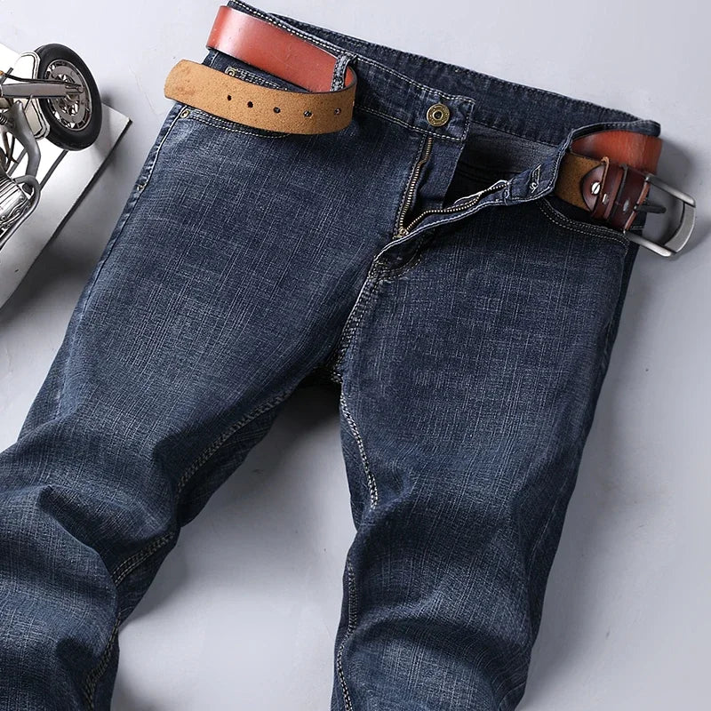 WTHINLEE Business Men's Jeans Casual Straight Stretch Fashion Classic Blue Work Denim Trousers Male Brand Clothing Size 28-40
