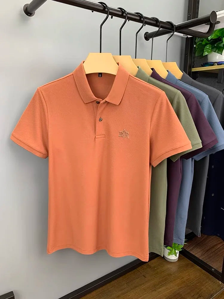 100%pure cotton high-end Tshirt summer new men's shortsleeved casual comfortable breathable polo shirt exquisite brand badge top