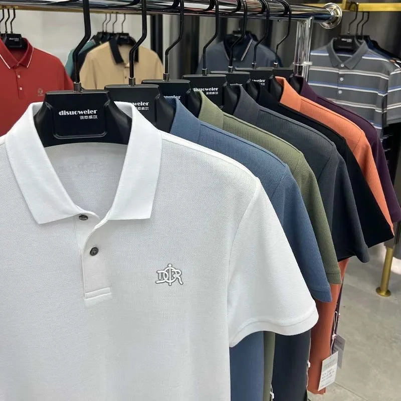 100%pure cotton high-end Tshirt summer new men's shortsleeved casual comfortable breathable polo shirt exquisite brand badge top