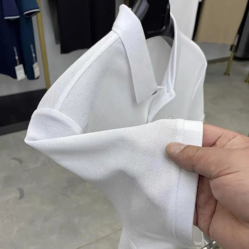 100%pure cotton high-end Tshirt summer new men's shortsleeved casual comfortable breathable polo shirt exquisite brand badge top