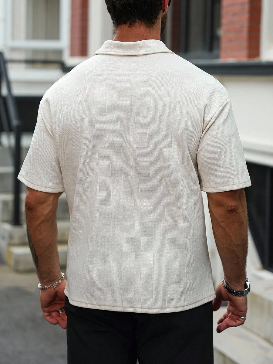 Men's Textured Short Sleeve Casual Polo Shirt in Off-White