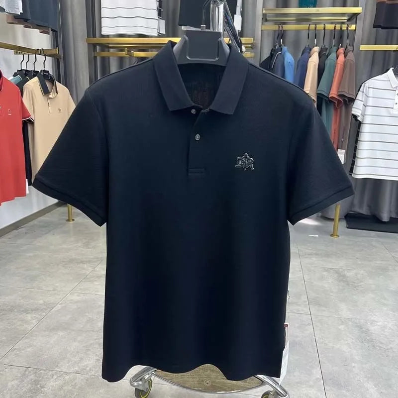 100%pure cotton high-end Tshirt summer new men's shortsleeved casual comfortable breathable polo shirt exquisite brand badge top