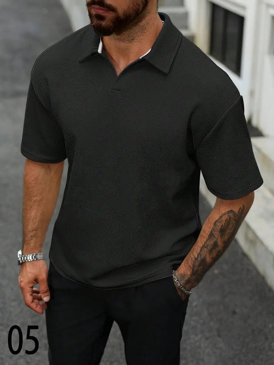 Men's Textured Short Sleeve Casual Polo Shirt in Off-White