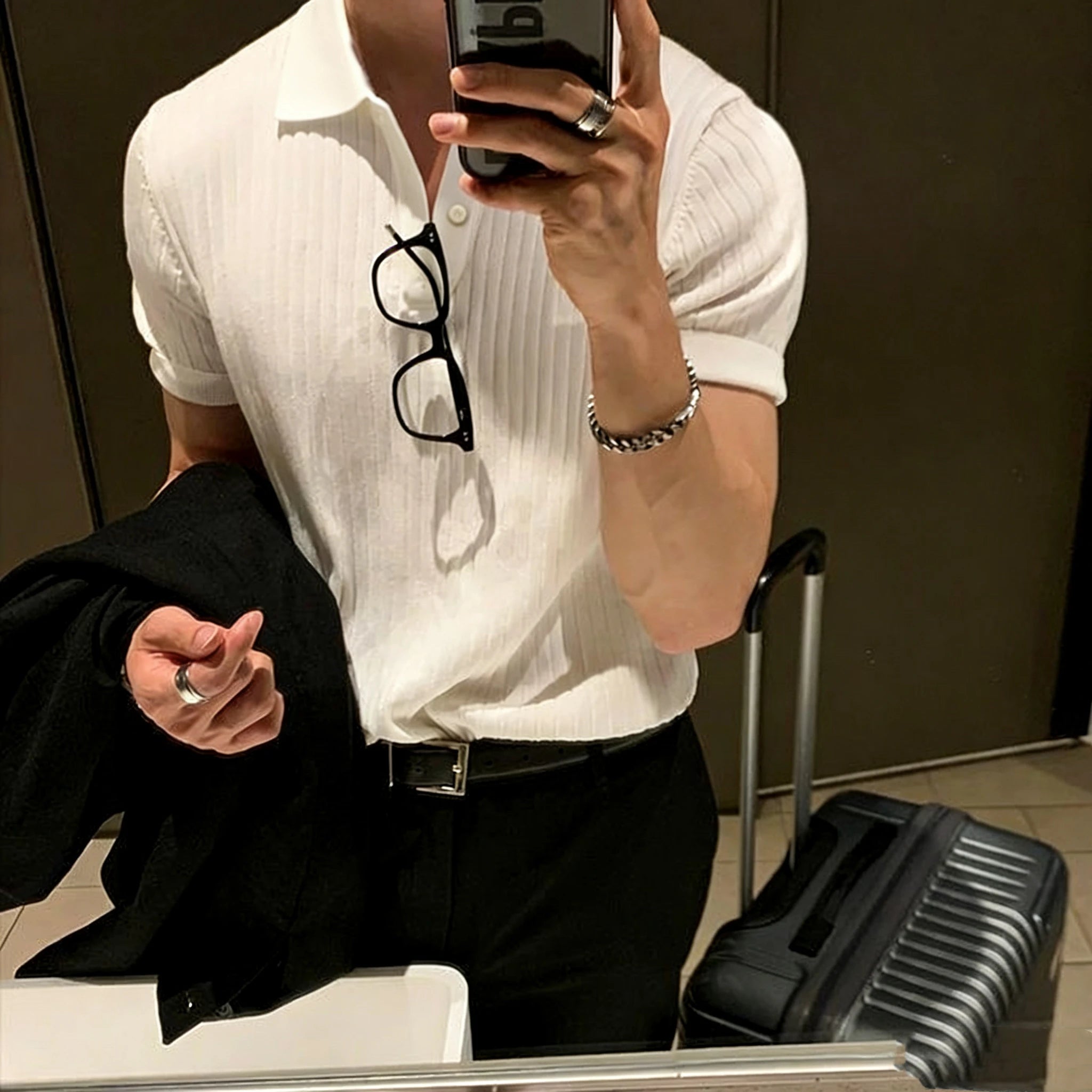 Fashionable Men's Golf Polo Shirt Open Neck Breathable Quick Drying Short Sleeved Top (Copy)