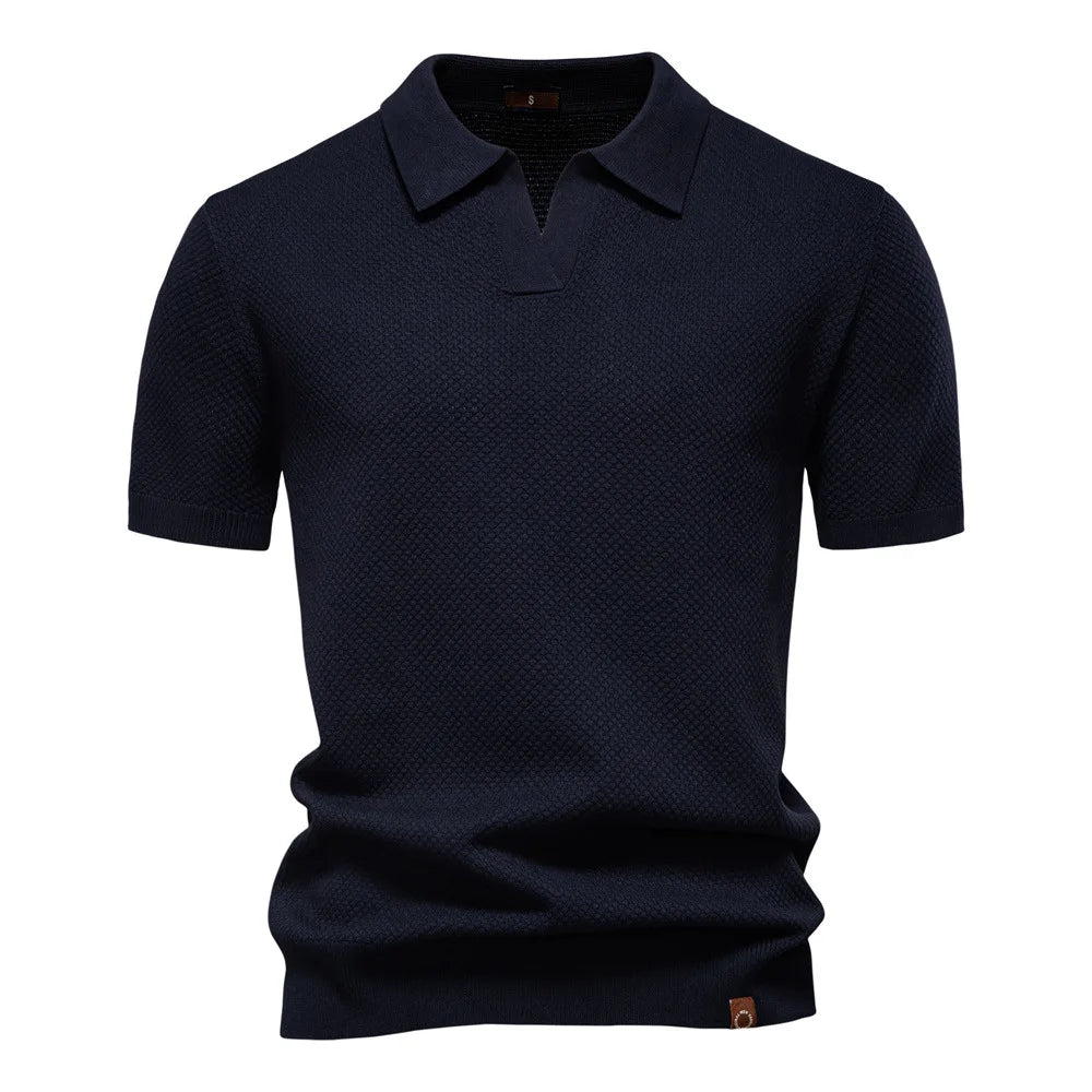 Summer new high-quality pineapple-patterned knitted POLO shirt for men, casual short-sleeved all-match simple top.
