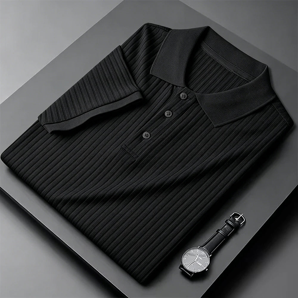 Men's Short Sleeve Polo Shirt Summer Ice Silk Lightweight T-shirt Solid Color Fashion Pit-striped Casual Simple Style Tops