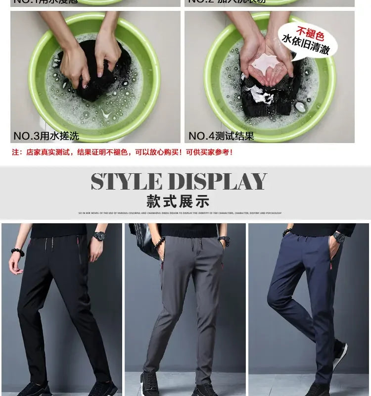 Men's Casual Pants Business Stretch Slim Fit Elastic Waist Jogger Korean Classic Blue Black Gray Male Brand Trousers