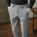 Autumn Winter Man Elastic Pants Knitted Herringbone Straight Leg Trousers Business Casual Banquet Men's Suit Pants