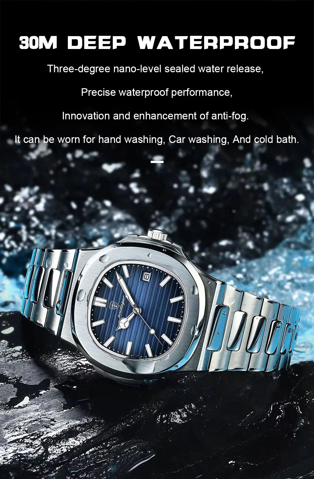 POEDAGAR Luxury Square Men Wristwatch Waterproof Luminous Date Stainless Steel Sports Male Clock Business Quartz Watches For Men